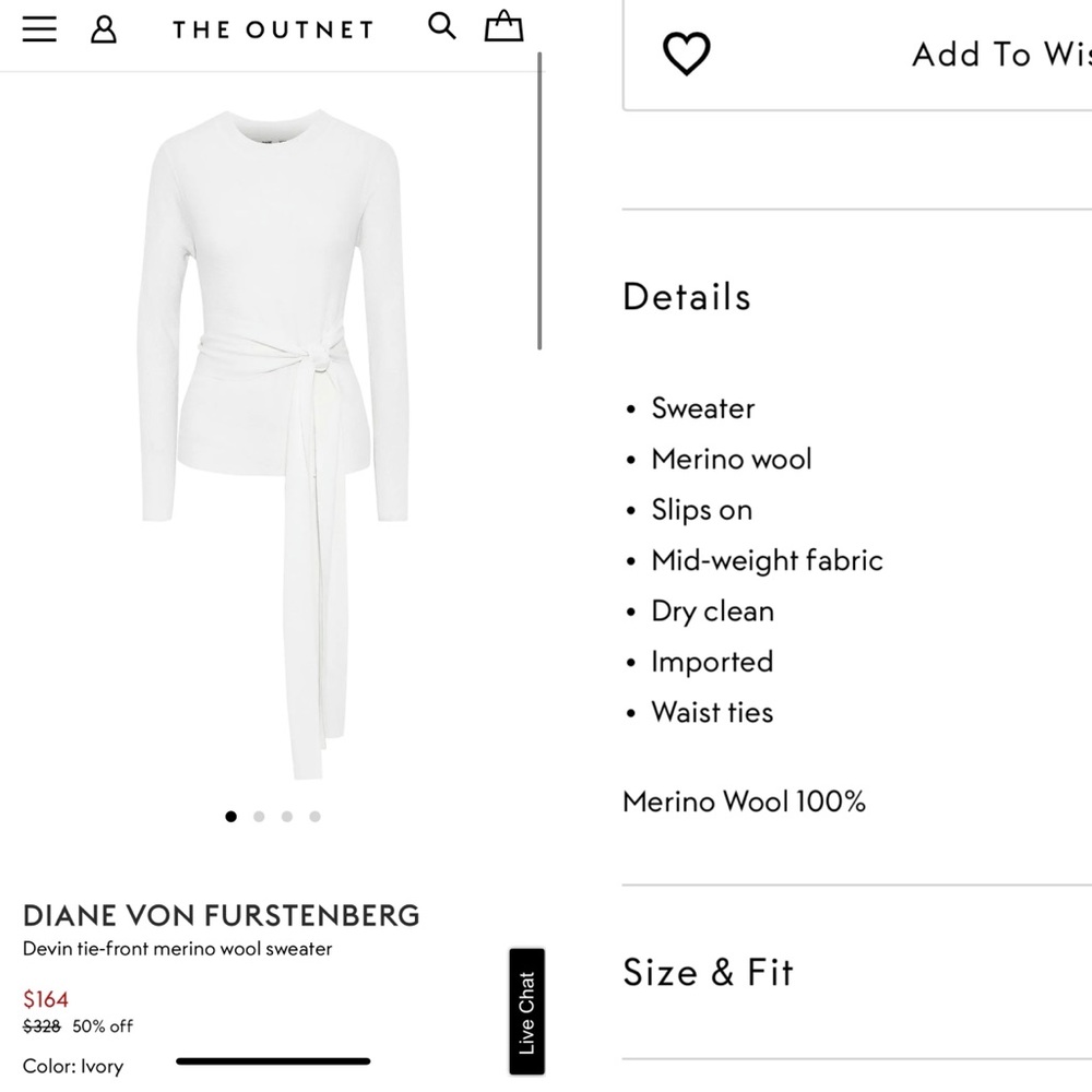 NWT DIANE VON FURSTENBERG MERINO WOOL Tie Sweater - Picture 4 of 7